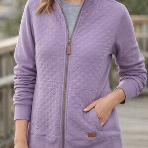 L.L. Bean Lavender Quilted-Front Bomber Jacket with Knit Sleeves
